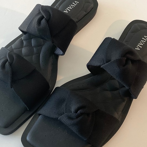 VIVAIA Maisa Black Flat Sandals Size EU 39 US 8